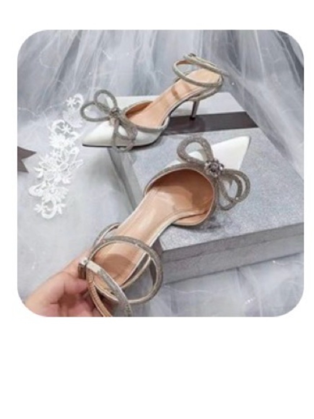 Elegant Silver Pointed-Toe Heels with Bow Accent